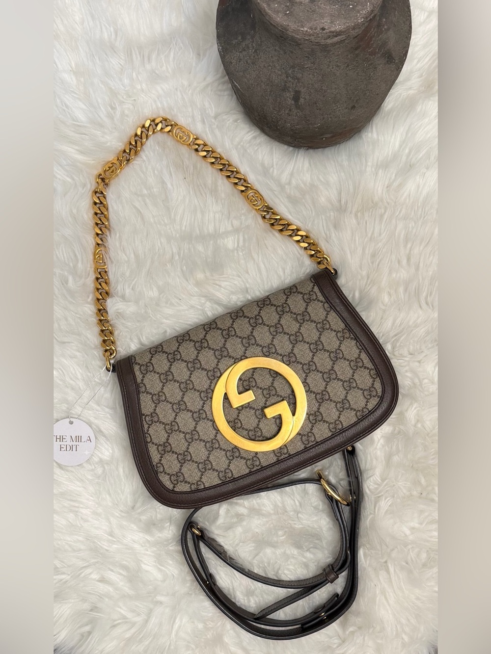 GUCCI BLONDIE NM CHAIN FLAP WITH LONGER STRAP IN CANVAS